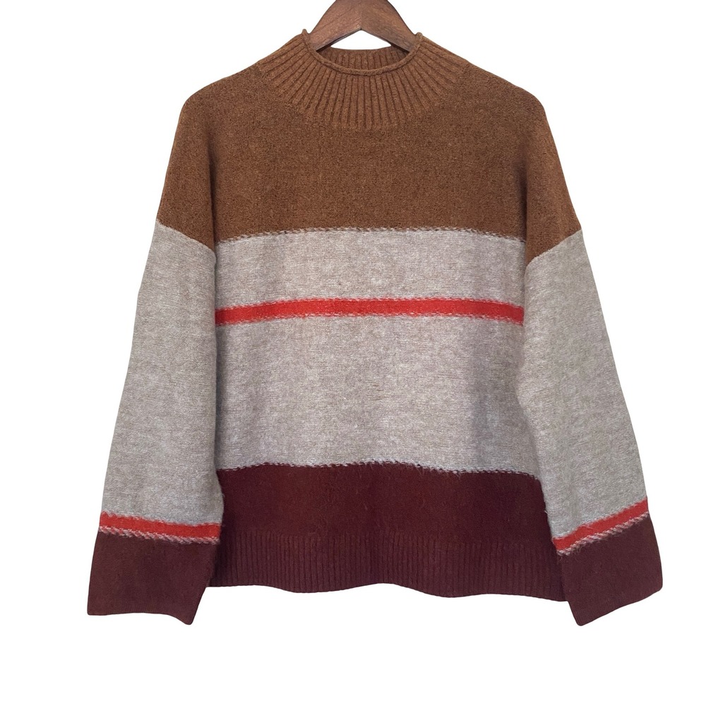 Universal Thread Colorblock Women‎ Sweater L Brown Tam Striped Ribbed Knit